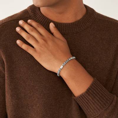 Fossil All Stacked Up Two-Tone Steel Box Chain Bracelet, 18 cm to 19.50 cm - Fossil