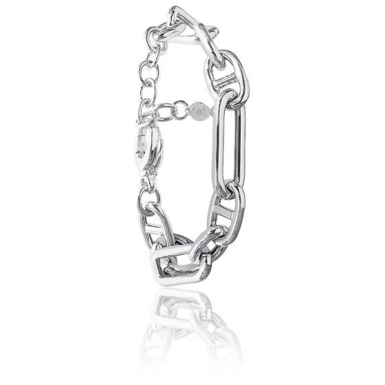 Bracelet Clio Blue En Argent 925 - Double Rang De Maillons, Longueur 19 Cm, Occasion Parfait état