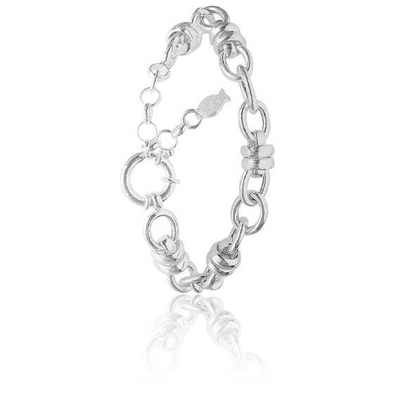 Bracelet Argenté Farandole à Larges Maillons - Fermoir Bouée Tige - Style Chaîne Marine - Neuf Avec étiquettes