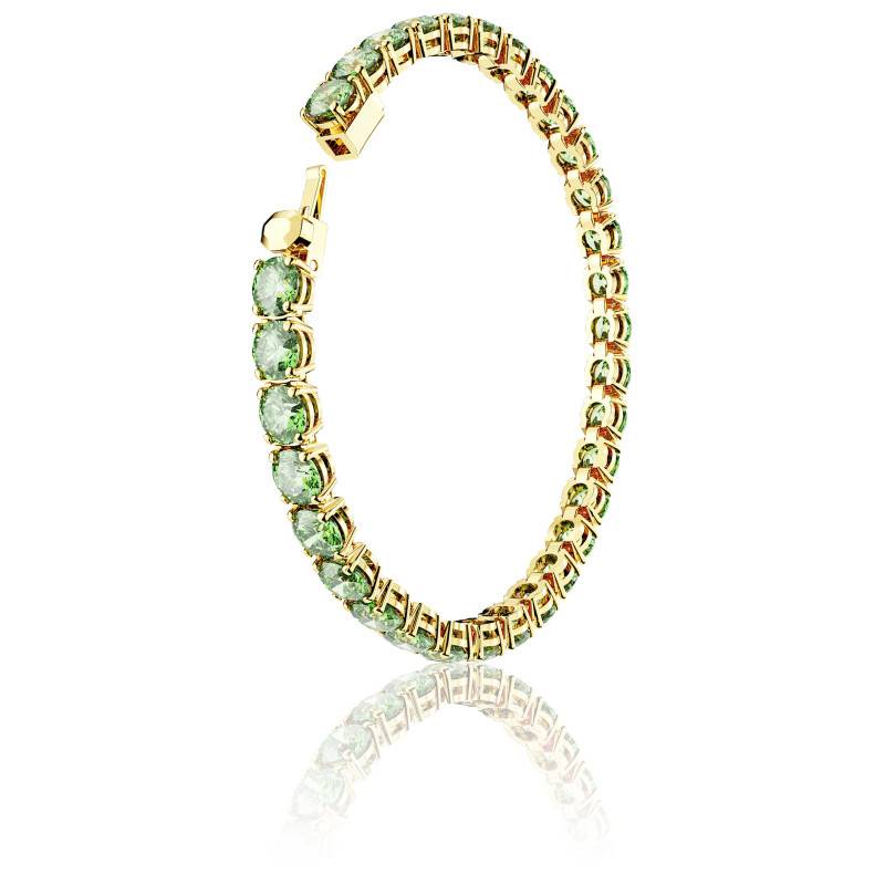 Bracelet Tennis En Or Blanc 18K Avec Zirconiums Cubiques Verts - Longueur 19.5 Cm, Poids 3.90 G
