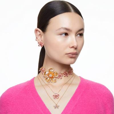 Collier Florere Fleur Rose, Métal Doré & Cristaux, Longueur de 38 à 43 cm - Swarovski