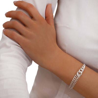 925 Silver Mouna Asymmetric Curb Chain Bracelet, 16 cm to 19 cm Length - Clio Blue