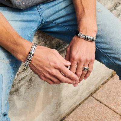 Bracelet Edwin Limited en Cuir Noir & Argent 925, Longueur 19 cm - Buddha to Buddha
