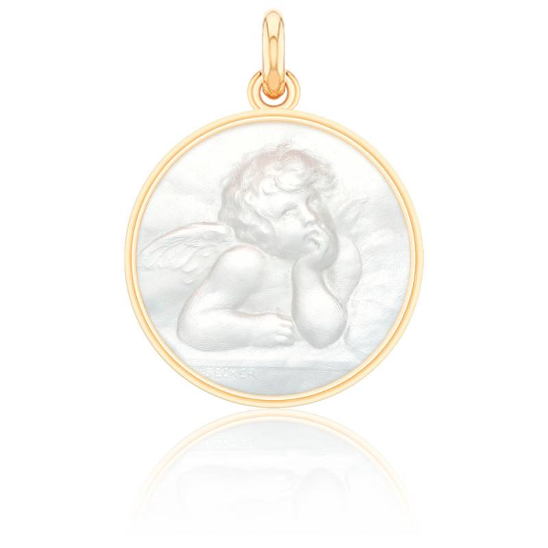 Pendentif Vierge à L'Enfant Plaqué Or Et Nacre - Médaille Ronde - LES POULETTES BIJOUX - Cadeau