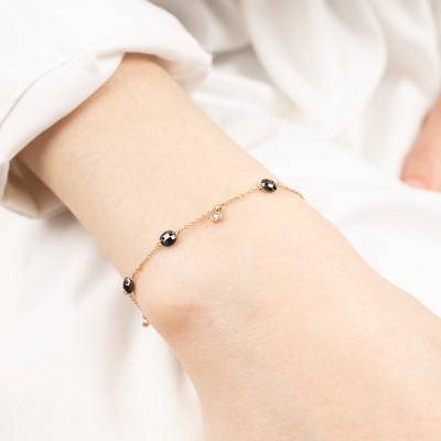Bracelet Cristaux Ronds Noirs & Blancs en Or Jaune 375, Longueur 18,50 cm - Ocarat