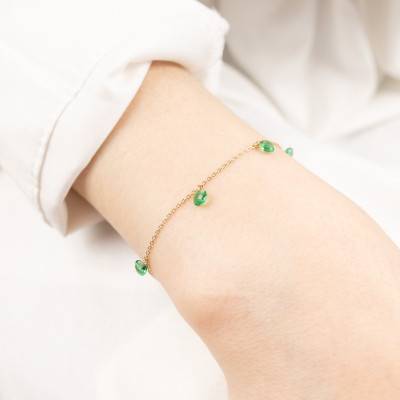 Bracelet Cristaux Ronds Verts en Or Jaune 375, Longueur 18,5 cm - Ocarat