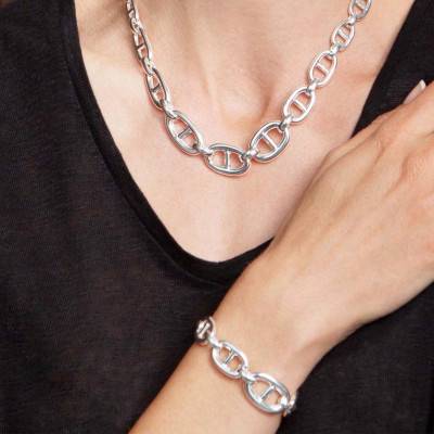 Maura Silver Mariner Chain Necklace, Length 47 cm - Clio Blue
