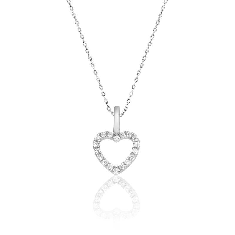 Collier Argent 925 Avec Médaillon Cœur Ajouré Et Brillants Strass – Longueur 45 Cm – Neuf Sans Emballage