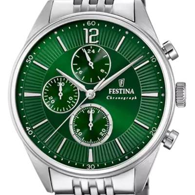 Silver Green Timeless Chronograph F20285/8 Watch - Festina
