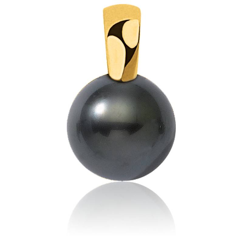 750/1000 Yellow Gold & Round Tahitian Pearl 9 mm to 11 mm Pendant - Négoce-îles