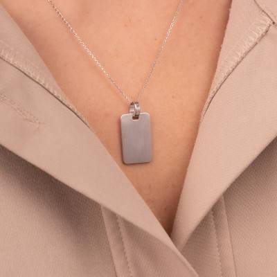 Pendentif Plaque Rectangulaire Arrondie en Argent - Emanessence