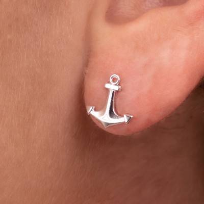 Silver Anchor Motif Stud Earrings - Emanessence