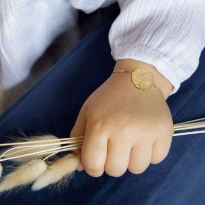 750 Yellow Gold Tree of Life Hearts Medal Bracelet, Length 12 cm to 14 cm - Augis