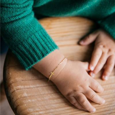 750 Yellow Gold Cross Bracelet, Adjustable Length 16 cm to 18 cm - Augis