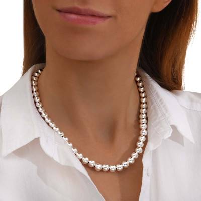 925 Silver Bead Chain Necklace, Length 41 cm to 52 cm, Width 8 mm to 10 mm - Clio Blue