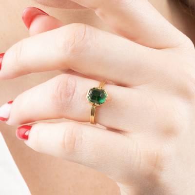 Bague Cristal Vert Octogonal en Or Jaune 750 - Rosatella