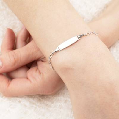 925 Silver Alternating Oval Link Chain Baby ID Bracelet, Length 13 cm to 15 cm, Width 1 mm - Bambins
