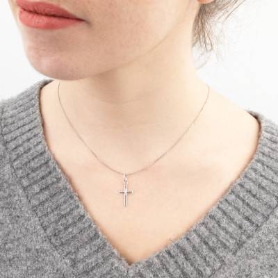 925 Rhodium-Plated Silver Engraved Star Cross Pendant, 19 x 12 mm - Emanessence