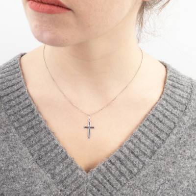 925 Rhodium-Plated Silver Star Cross Pendant, 20 x 14 mm - Emanessence