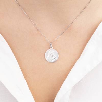 Médaille Vierge & l'Enfant Jesus, Argent 925, Diamètre 17 mm - Emanessence