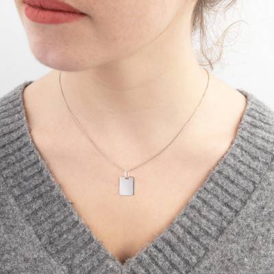 Pendentif Plaque Rectangulaire Brossée en Argent, 16 x 12 mm - Emanessence