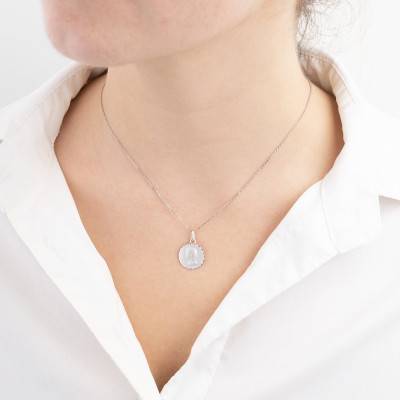 Médaille Facettée Vierge de profil, Argent 925, Diamètre 15 mm - Emanessence