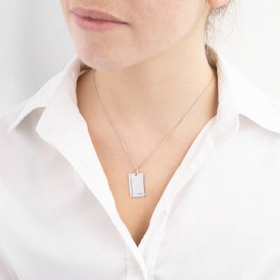 925 Silver Grooved Rectangle Pendant, 25 x 16 mm - Emanessence