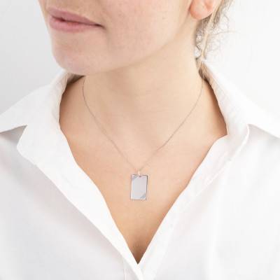 925 Silver Striped Rectangular Plate Pendant, 25 x 15 mm - Emanessence