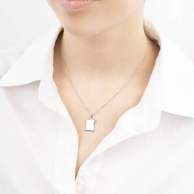 Pendentif Parchemin, Or Blanc 375, 15 x 10 mm - Emanessence