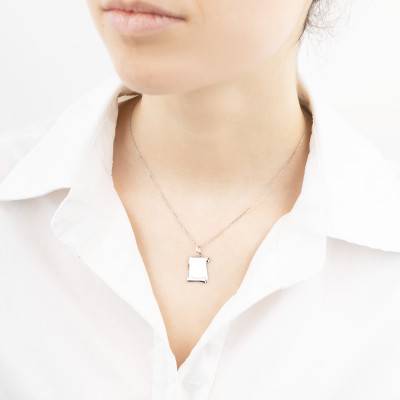 Pendentif Plaque Parchemin, Or Blanc 375, 17 x 12 mm - Emanessence