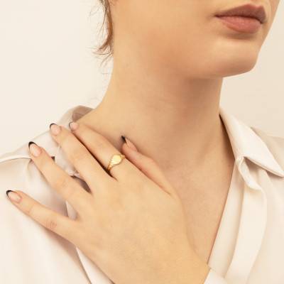750/1000 Yellow Gold Round Signet Ring with Grooved Band - Imperium