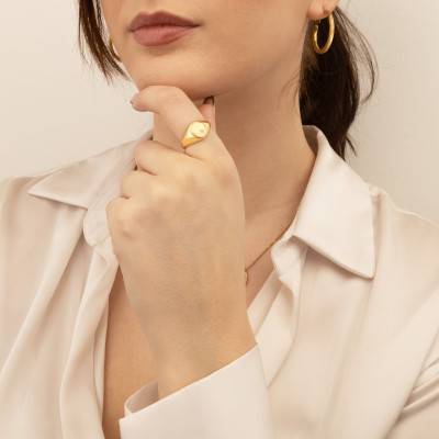 750/1000 Yellow Gold Oval Star Signet Ring & White Cubic Zirconia - Imperium