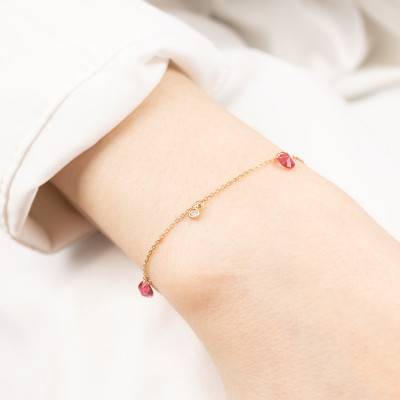 375/1000 Yellow Gold & Pink and White Crystal Bracelet, 18 cm Length - Ocarat
