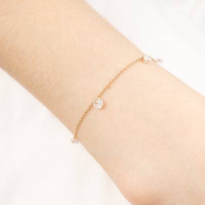 375/1000 Yellow Gold & White Round Crystal Bracelet, 18.5 cm Length - Ocarat