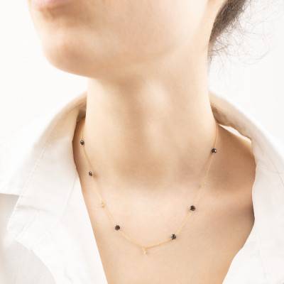 375/1000 Yellow Gold Necklace & Round Black and White Stones, 45 cm Length - Ocarat