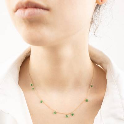 375 Yellow Gold & Green Round Stone Necklace, 53 cm - Ocarat