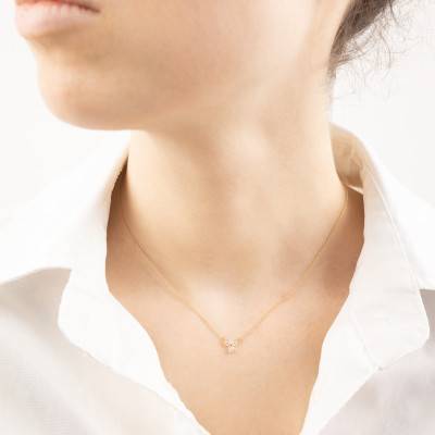 375 Yellow Gold Triple White Crystal Necklace, 45 cm - Ocarat