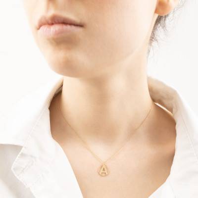 375/1000 Yellow Gold Initial Medallion Necklace & White Crystal, 42 cm Length - Ocarat