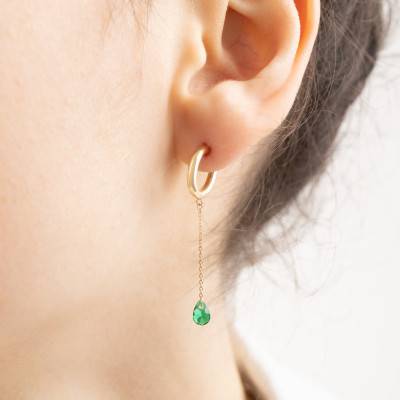 375/1000 Yellow Gold Hoop Earrings & Green Pear Crystals, 11.70 mm Diameter - Ocarat