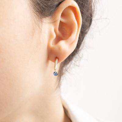 375/1000 Yellow Gold & Blue Round Crystal Hoop Earrings, 11.70 mm Length - Ocarat