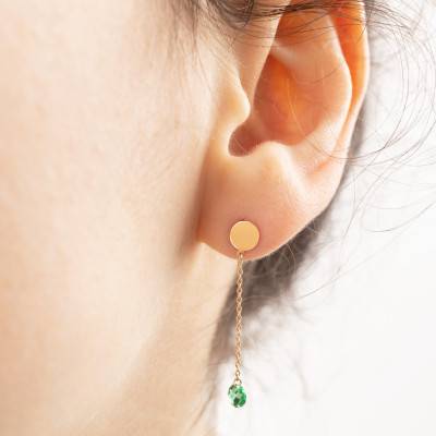 Boucles d'oreilles Pendantes Chaîne Or Jaune 375 & Cristaux Verts - Ocarat