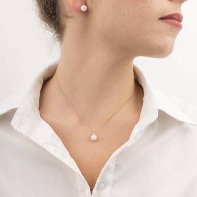 750 Yellow Gold & Round 8/9 mm Freshwater Pearl Pendant - Négoce-îles