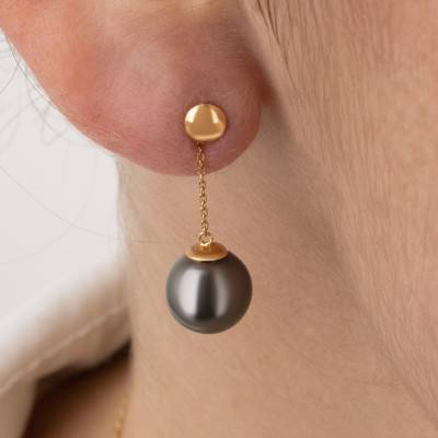 Boucles d'oreilles Perles de Tahiti 8/9 mm et Chaîne en Or Jaune 750 - Négoce-îles