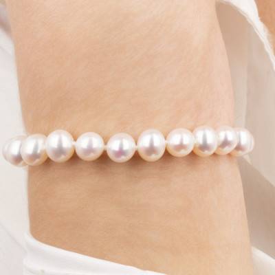 Bracelet Perles Ovales d'Eau Douce 4 mm à 8 mm en Or Jaune 750, 18 cm à 20 cm - Négoce-îles