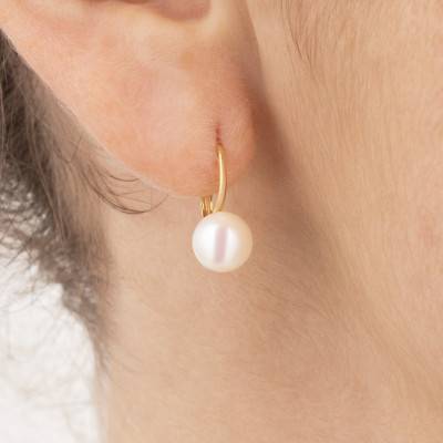 750 Gold & Freshwater Pearl Leverback Earrings, 7/8 mm - Négoce-îles