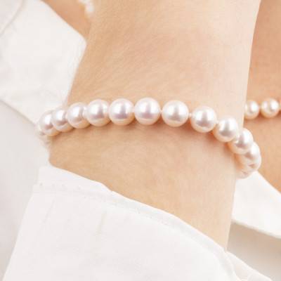 Bracelet Perles d'Eau Douce Rondes 4 mm à 8 mm en Or Jaune 750, 18 cm à 20 cm - Négoce-îles