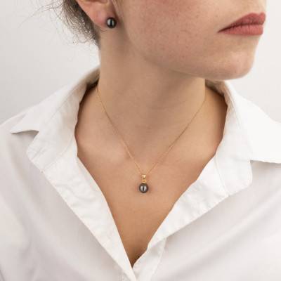 750/1000 Yellow Gold & Tahitian Pearl Pear 10/11 mm Grooved Pendant - Négoce-îles