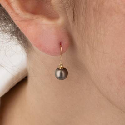 750/1000 Yellow Gold Drop Earrings & Tahitian Pearls 7/8 mm - Négoce-îles