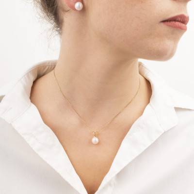 750/1000 Yellow Gold & Round Freshwater Pearl Pendant 9/10 mm - Négoce-îles