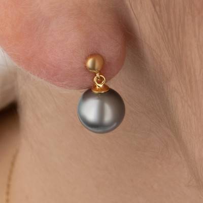 Boucles d'oreilles Pendantes Perles de Tahiti Poires 8/9 mm en Or Jaune 750 - Négoce-îles